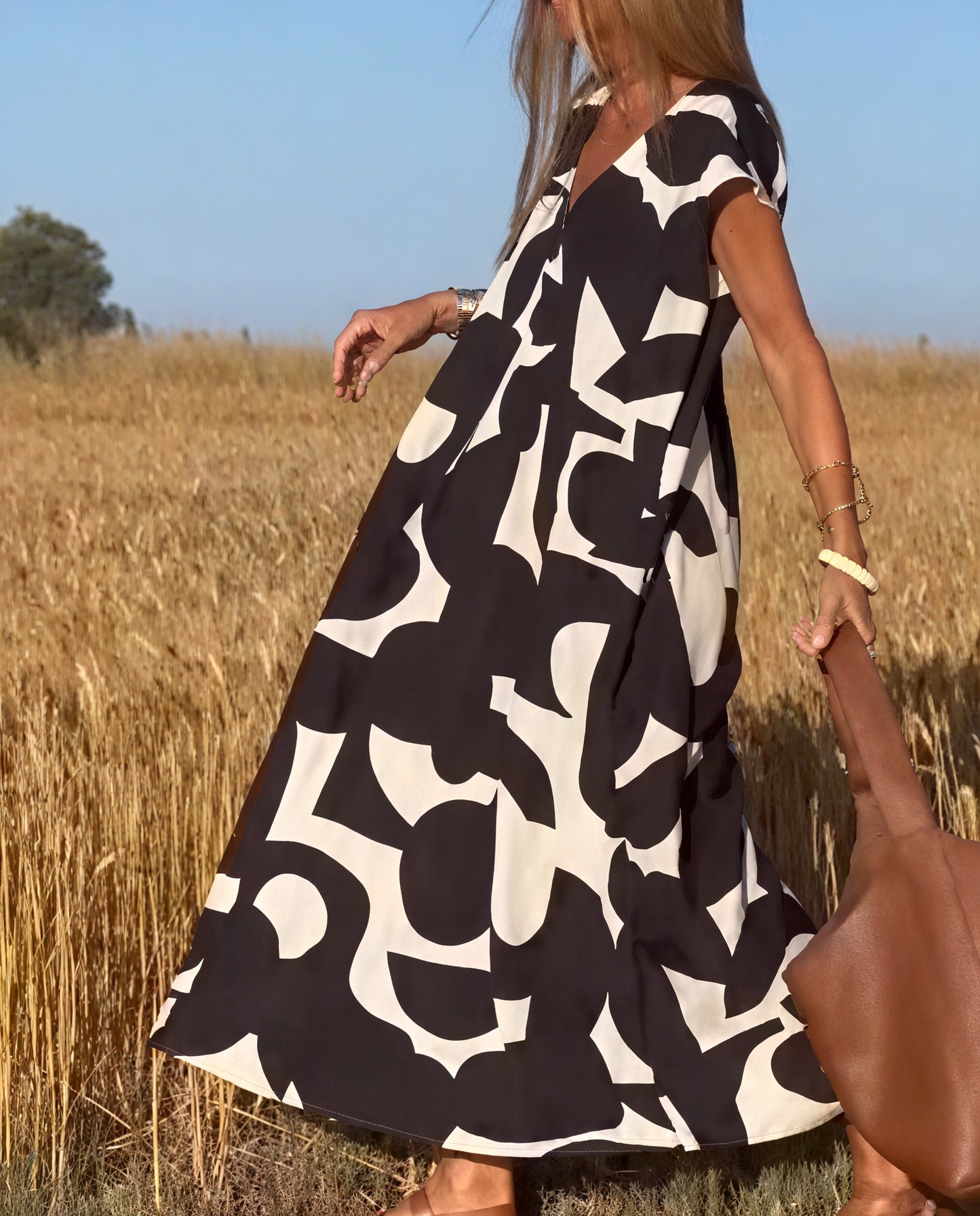 Abstract Pattern Flowing Maxi Dress