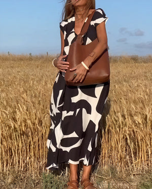 Abstract Pattern Flowing Maxi Dress