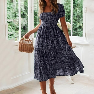 Charming Midi Dress: Flowing Skirt, Vintage-Inspired Design