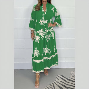 Flowing Floral Dress with Flared Sleeves