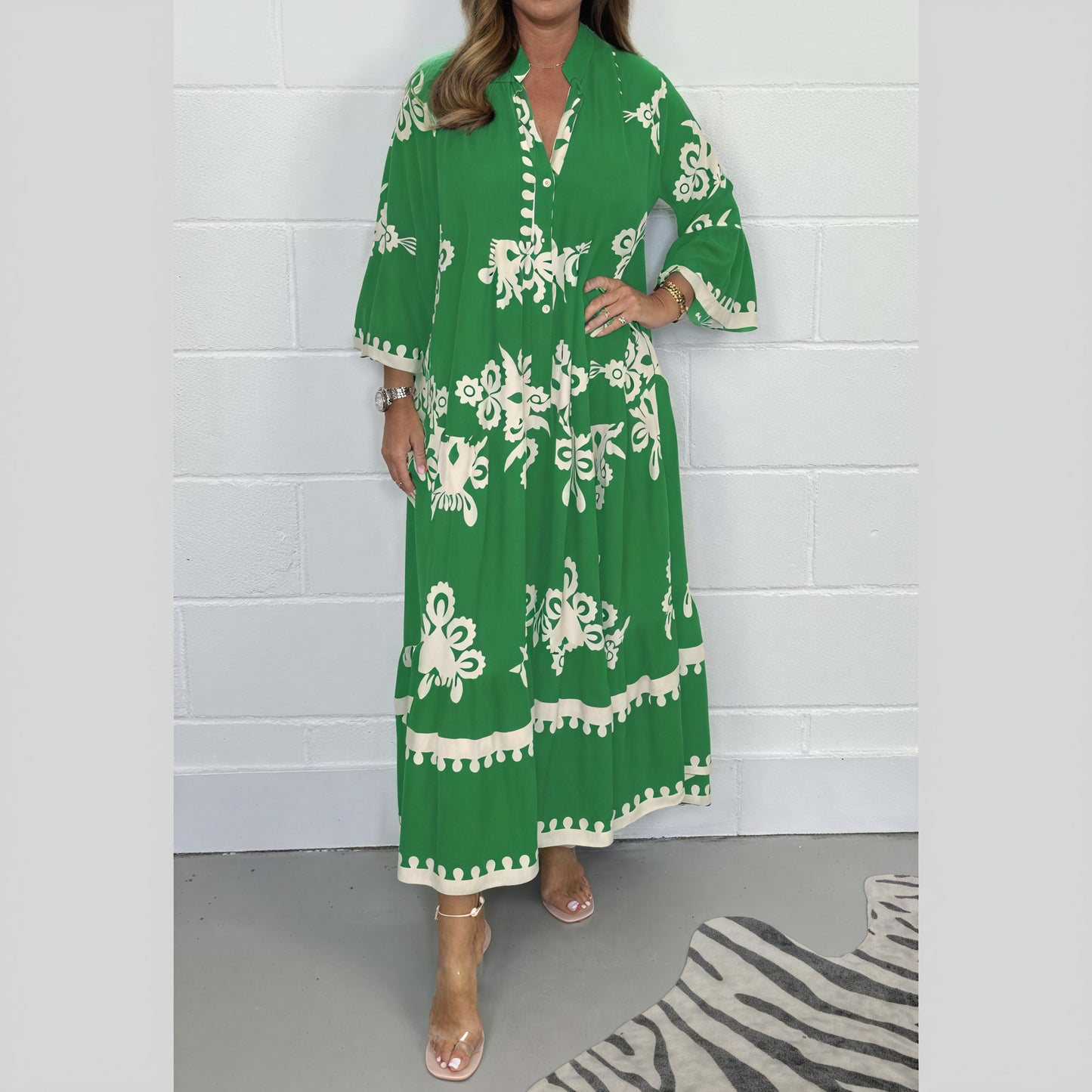 Flowing Floral Dress with Flared Sleeves