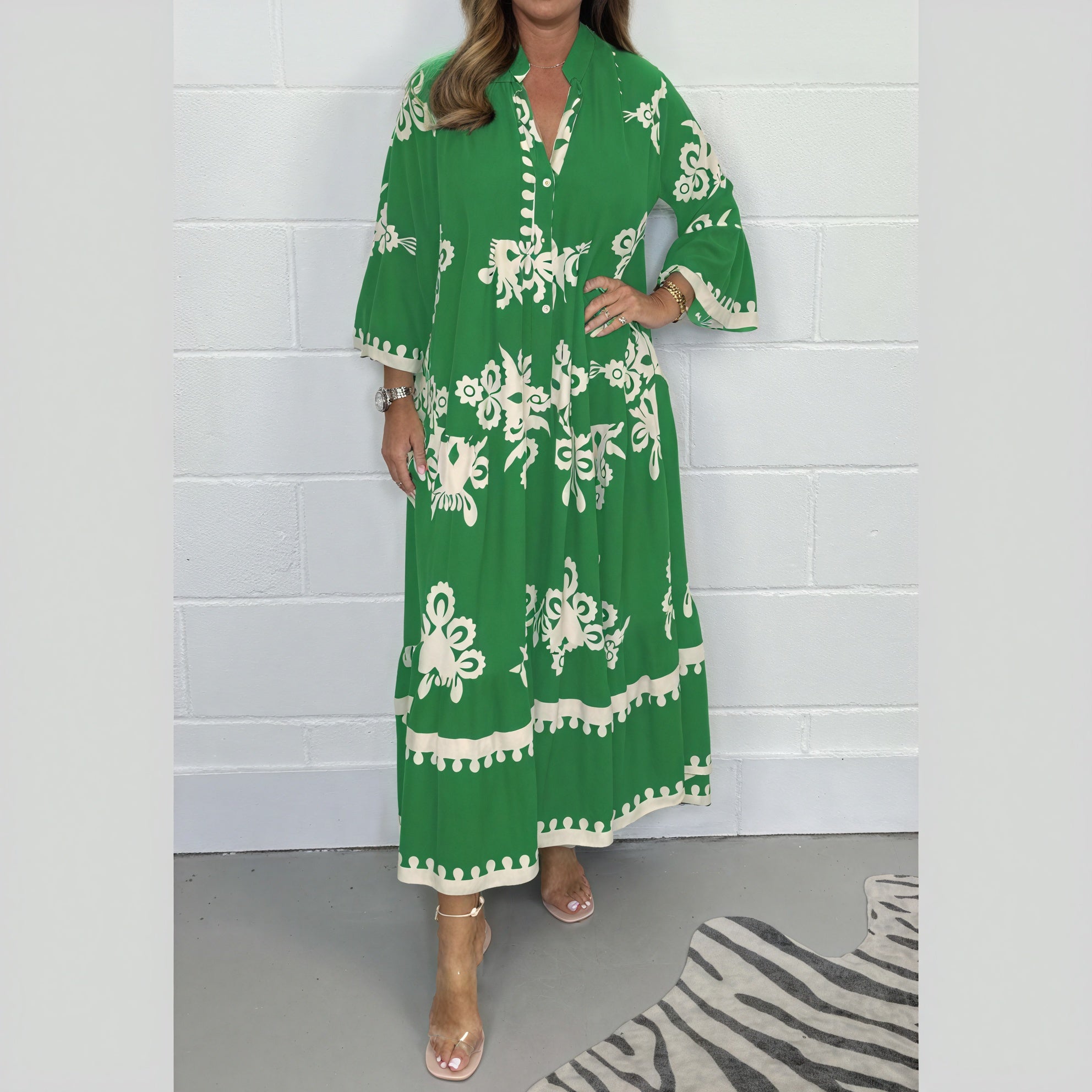 Flowing Floral Dress with Flared Sleeves