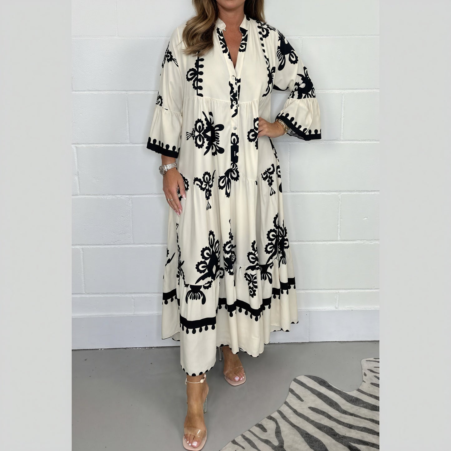 Flowing Floral Dress with Flared Sleeves