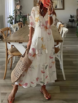 Flowing Midi Dress - Ruffle Sleeves