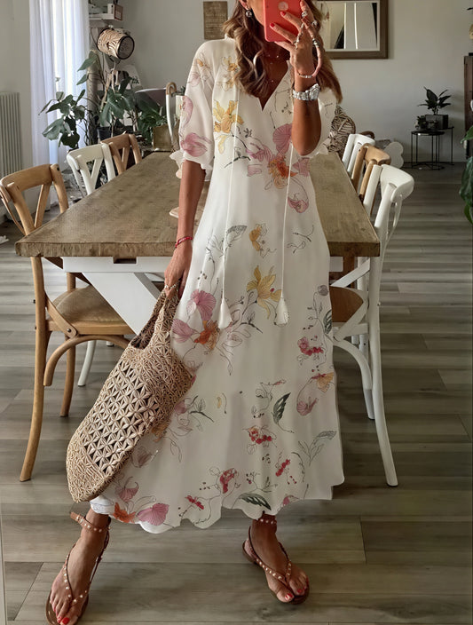 Flowing Midi Dress - Ruffle Sleeves