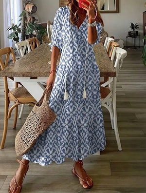 Flowing Midi Dress - Ruffle Sleeves