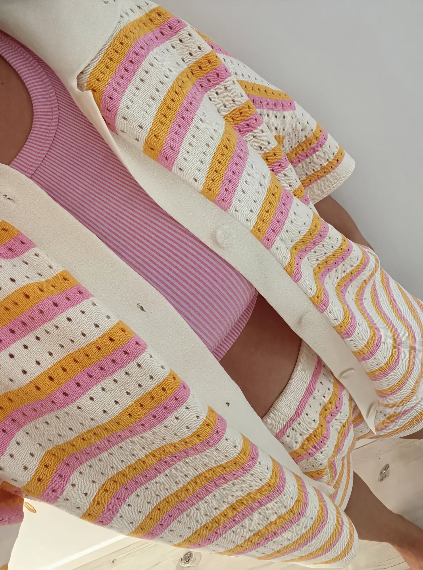 Striped Knit Top: Relaxed Fit, Button Front