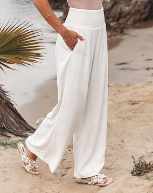 Flowing Wide-Leg Pants - High-Waisted Bottoms