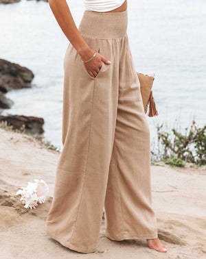 Flowing Wide-Leg Pants - High-Waisted Bottoms