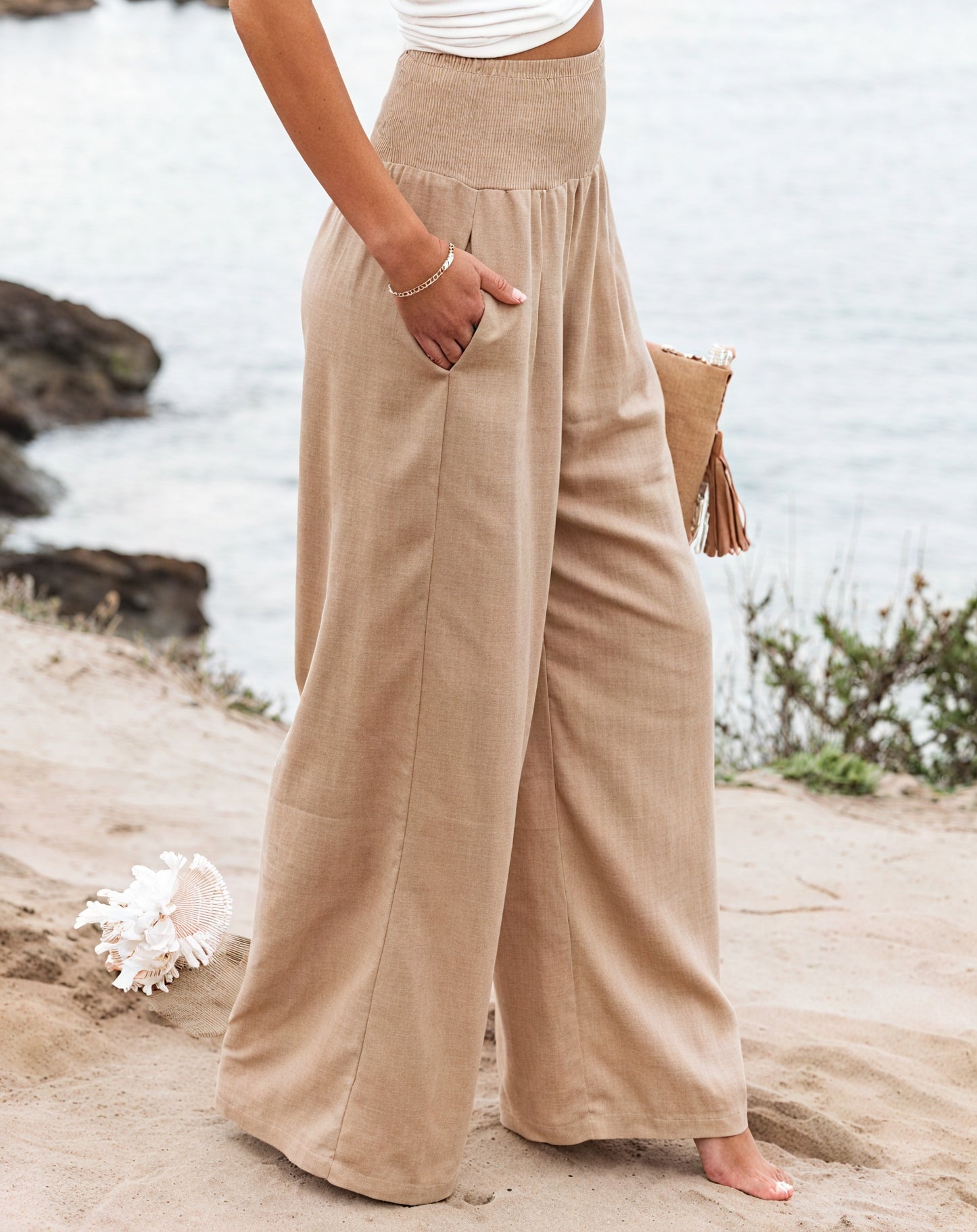 Flowing Wide-Leg Pants - High-Waisted Bottoms