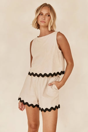 Scalloped Trim Two-Piece Set - High-Waisted