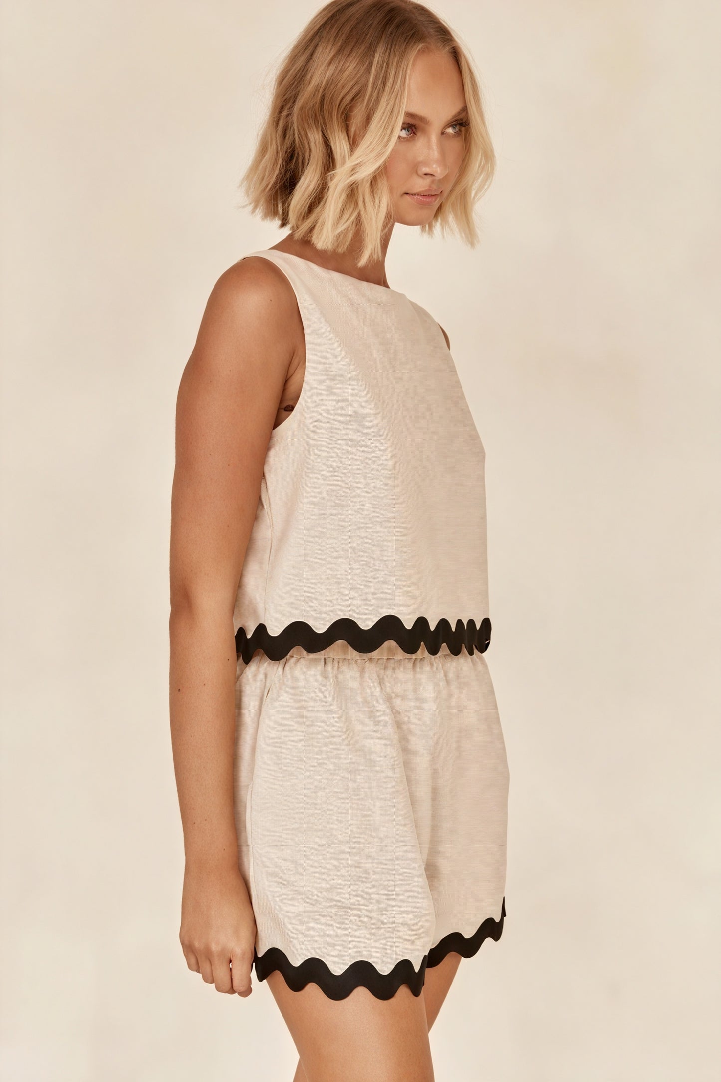 Scalloped Trim Two-Piece Set - High-Waisted