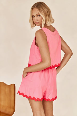Scalloped Trim Two-Piece Set - High-Waisted