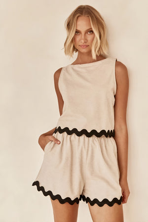 Scalloped Trim Two-Piece Set - High-Waisted