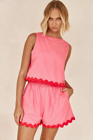 Scalloped Trim Two-Piece Set - High-Waisted