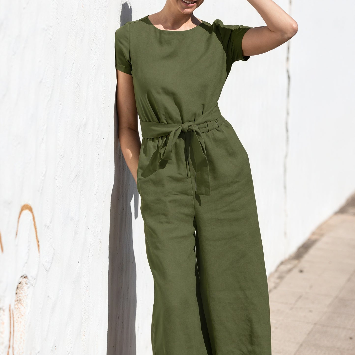 Relaxed Wide-Leg Jumpsuit - Drawstring Waist