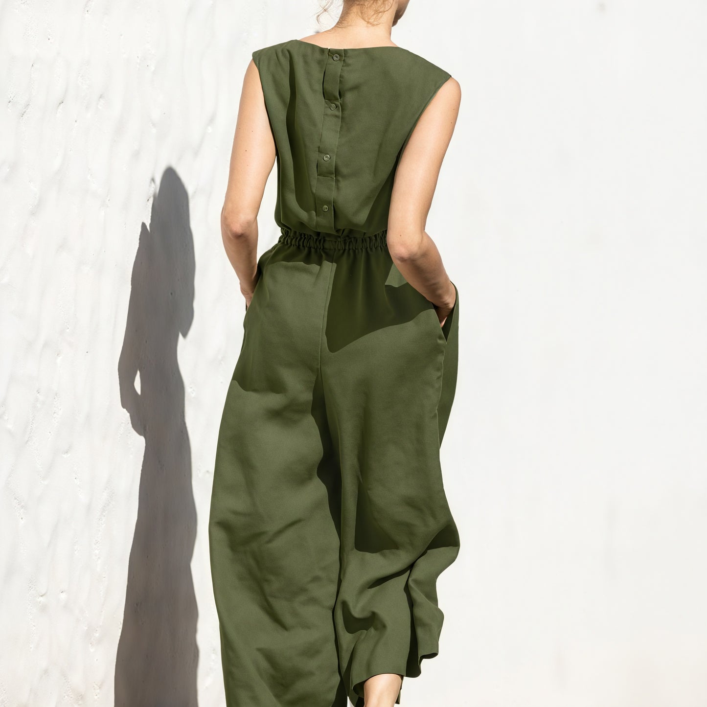 Relaxed Wide-Leg Jumpsuit - Drawstring Waist
