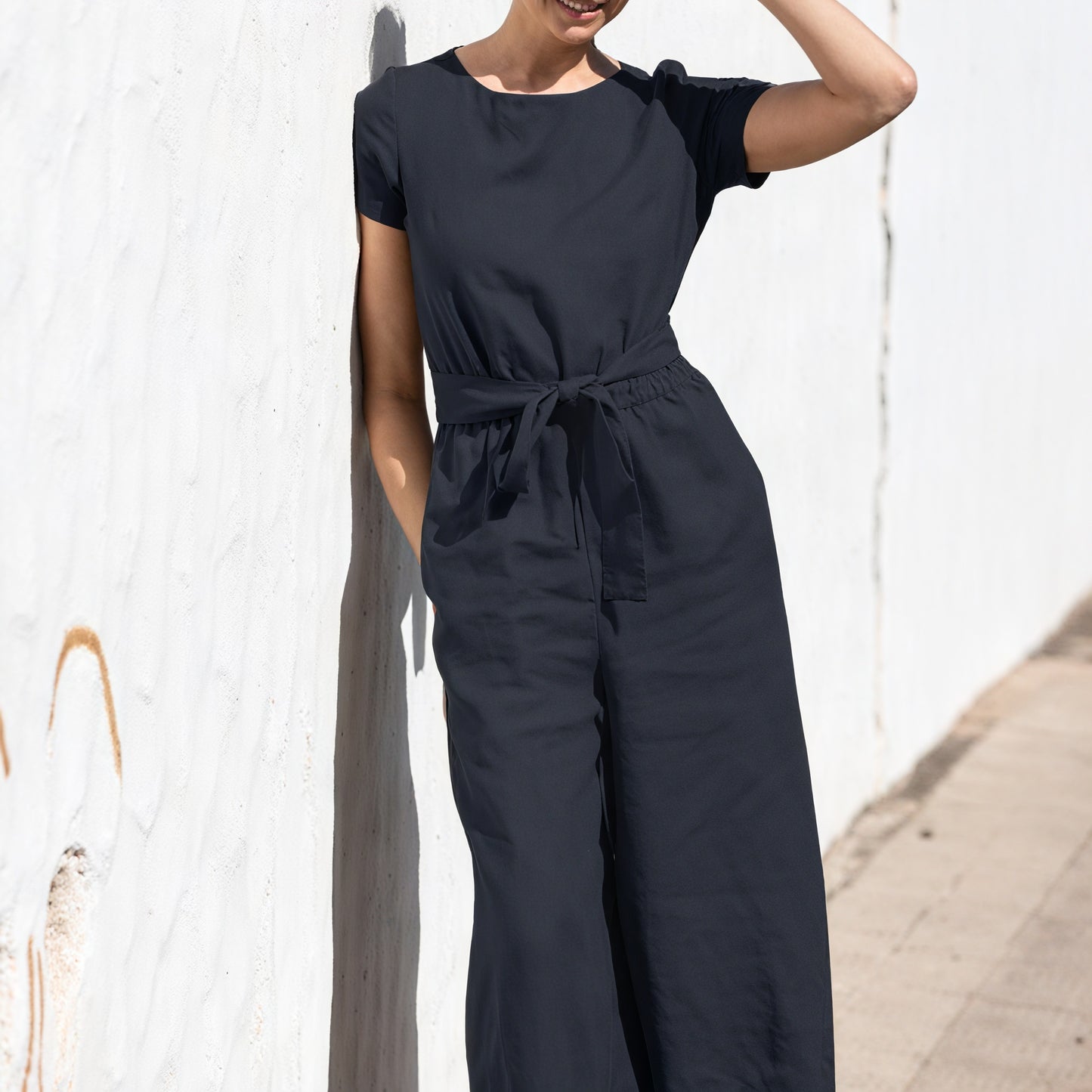 Relaxed Wide-Leg Jumpsuit - Drawstring Waist