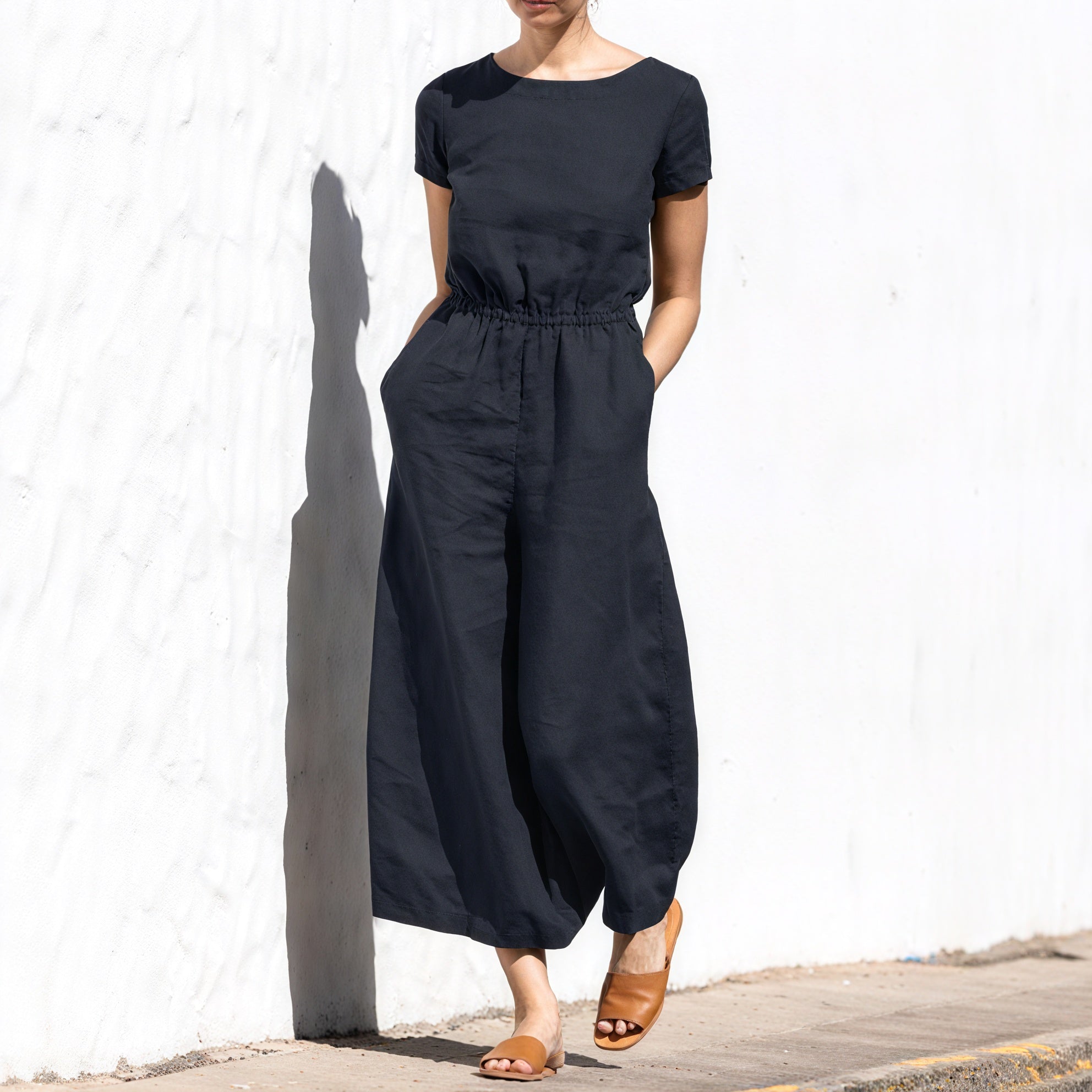 Relaxed Wide-Leg Jumpsuit - Drawstring Waist