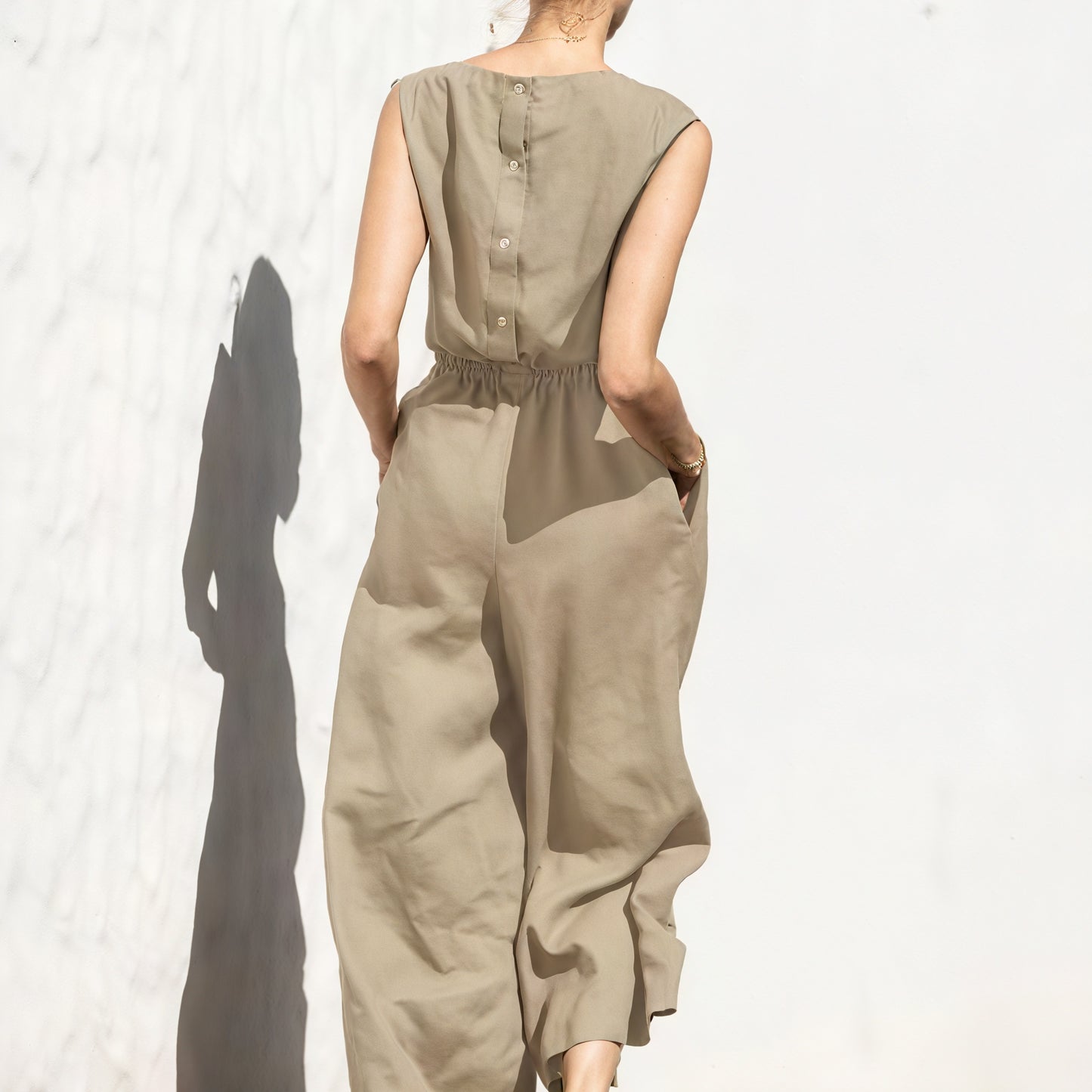 Relaxed Wide-Leg Jumpsuit - Drawstring Waist
