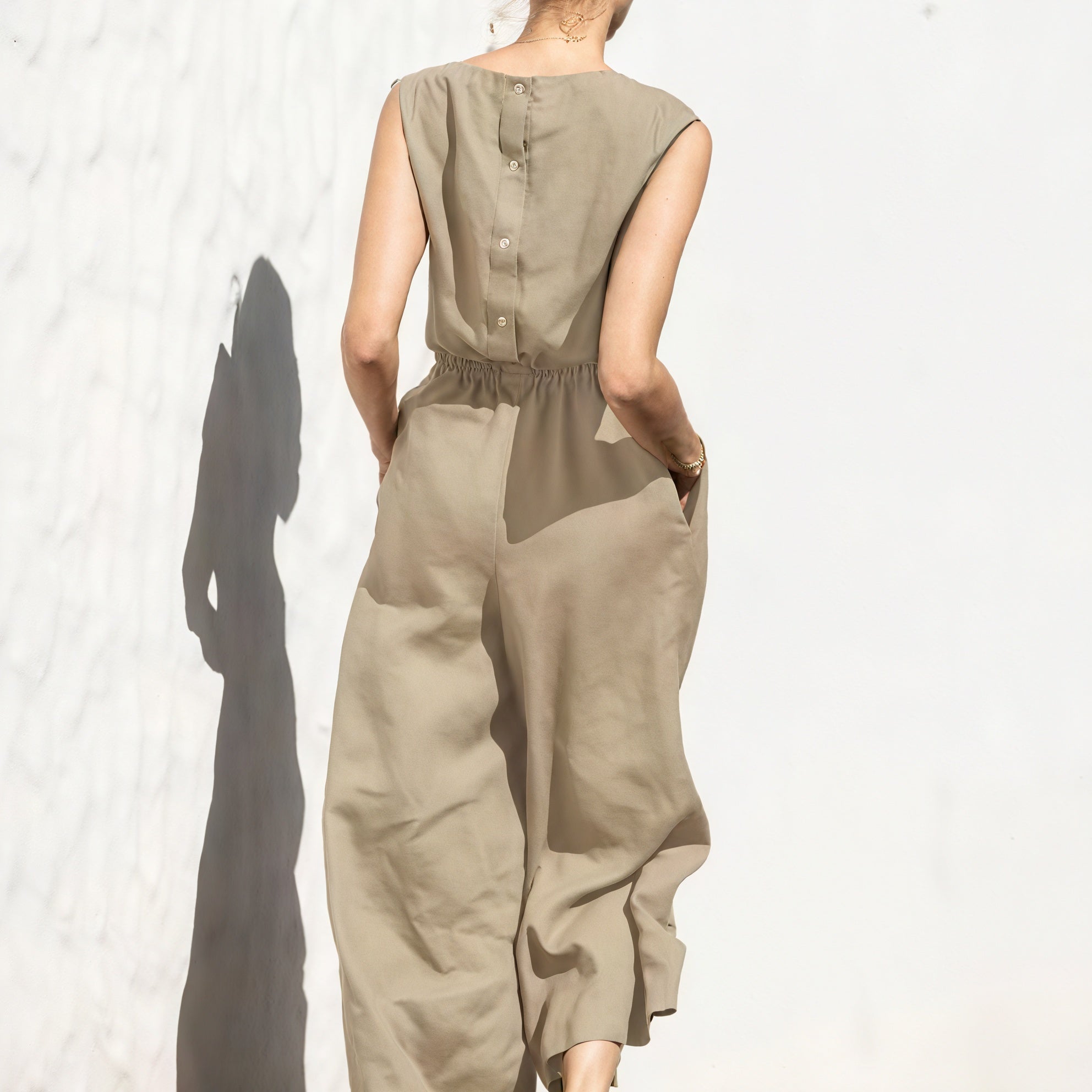 Relaxed Wide-Leg Jumpsuit - Drawstring Waist