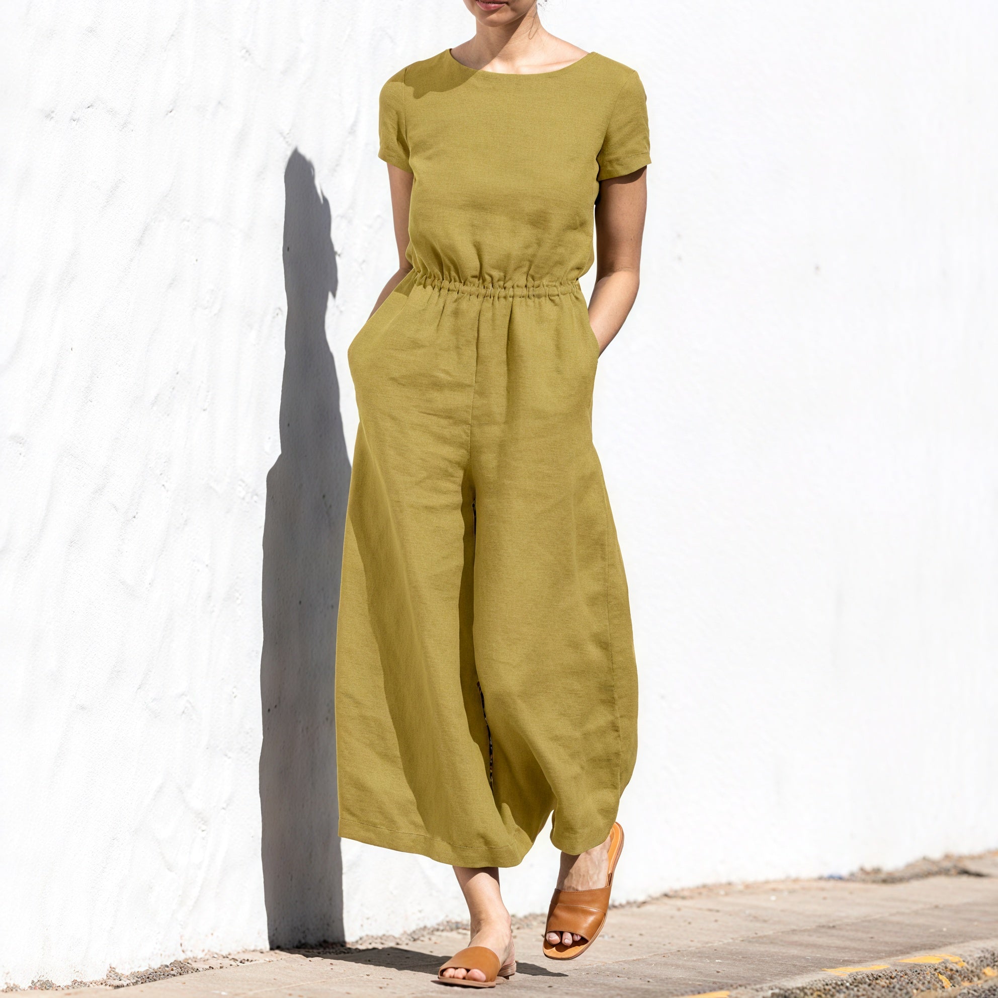 Relaxed Wide-Leg Jumpsuit - Drawstring Waist