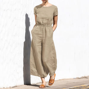 Relaxed Wide-Leg Jumpsuit - Drawstring Waist