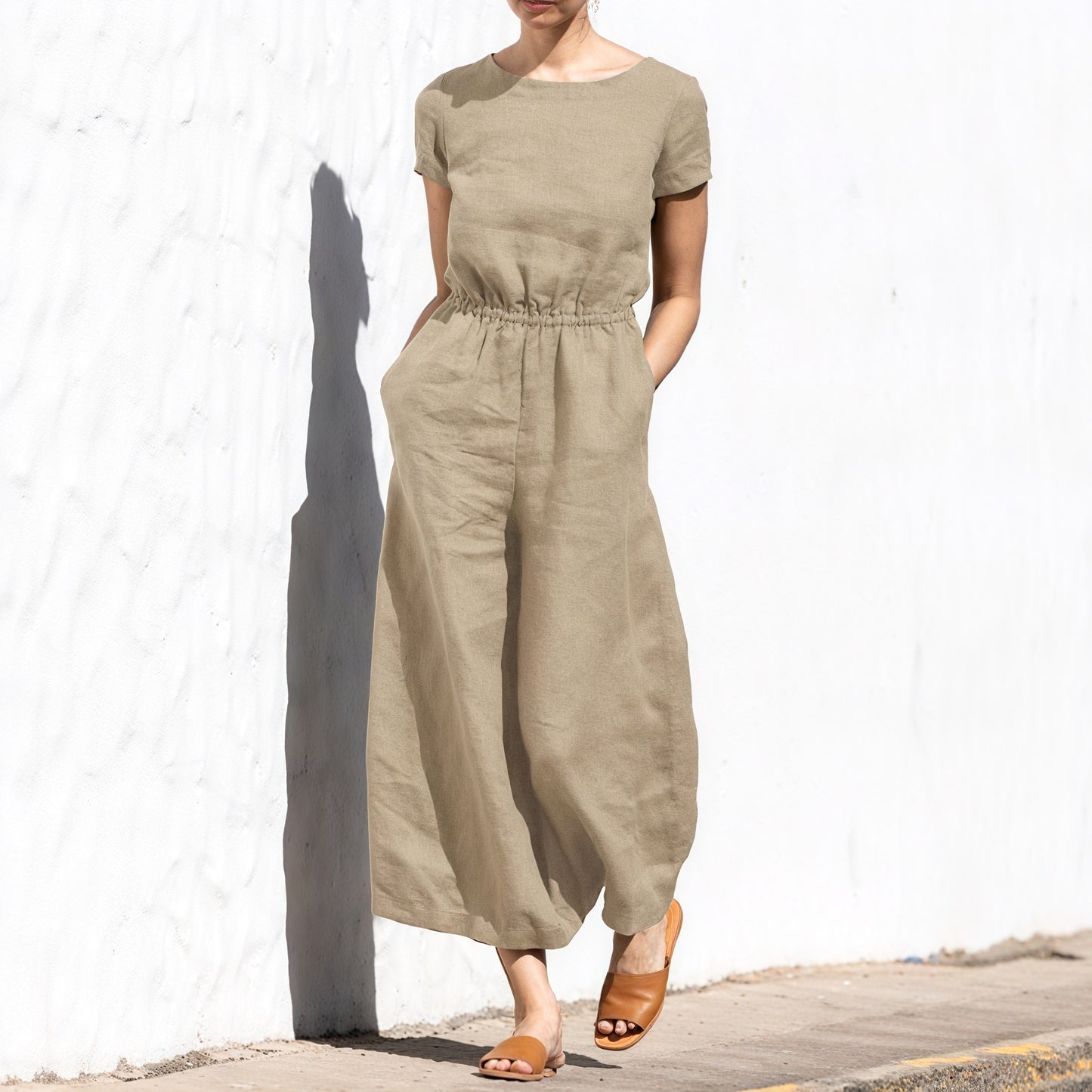 Relaxed Wide-Leg Jumpsuit - Drawstring Waist