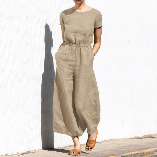 Relaxed Wide-Leg Jumpsuit - Drawstring Waist