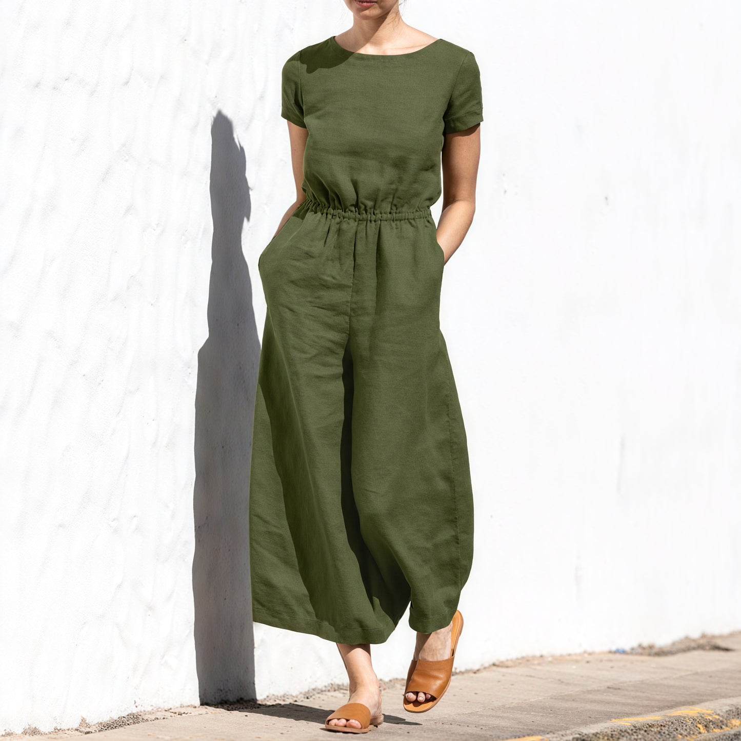 Relaxed Wide-Leg Jumpsuit - Drawstring Waist