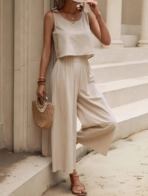 Relaxed Crop & Wide Leg Set - Linen Blend