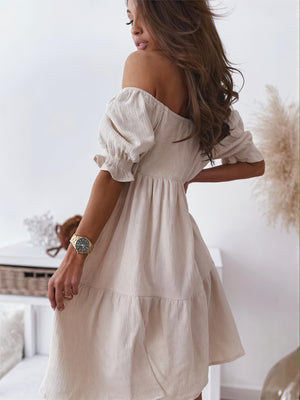 Tiered A-Line Dress with Puffed Sleeves