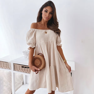Tiered A-Line Dress with Puffed Sleeves