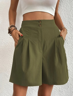 High-Waisted Pleated Wide Leg Shorts