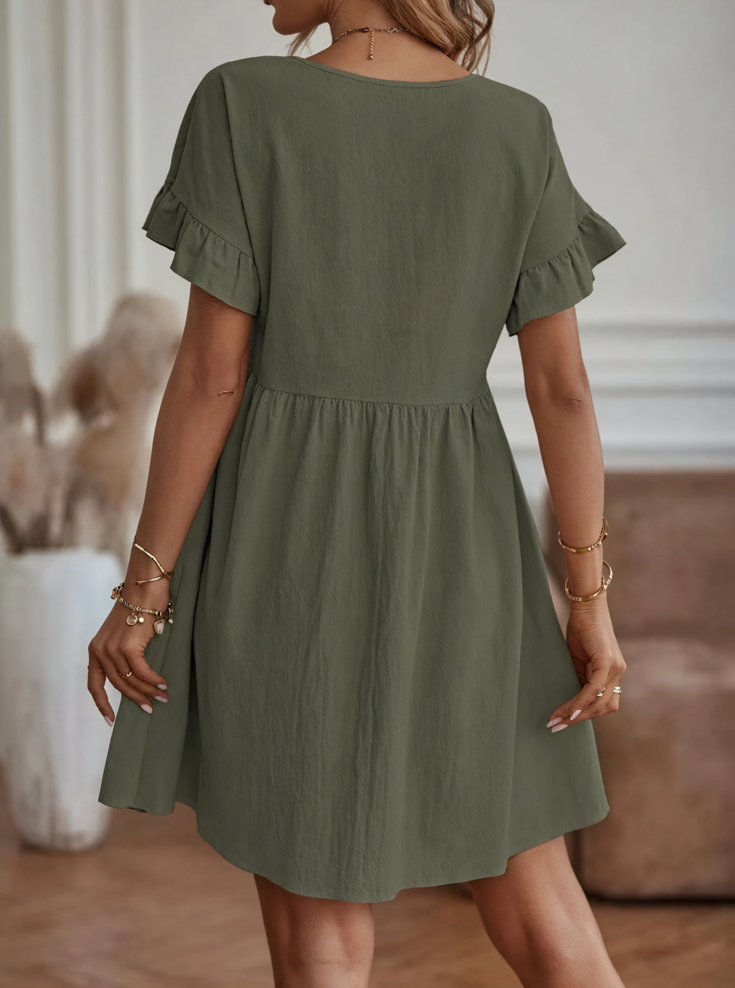 Women's A-Line Dress – Ruffle Short Sleeves, Gathered Waist, Multiple Colors-82588-94ca5e9f-6cc4-4de3-b03a-65bc892cc77b