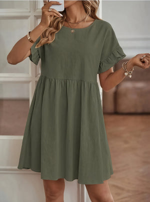 Women's A-Line Dress – Ruffle Short Sleeves, Gathered Waist, Multiple Colors-82588-789bda8b-d407-4930-9d7d-3b34152599ba