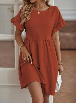 Women's A-Line Dress – Ruffle Short Sleeves, Gathered Waist, Multiple Colors-82588-5e37502c-edbb-4224-a530-b6b3a3763481