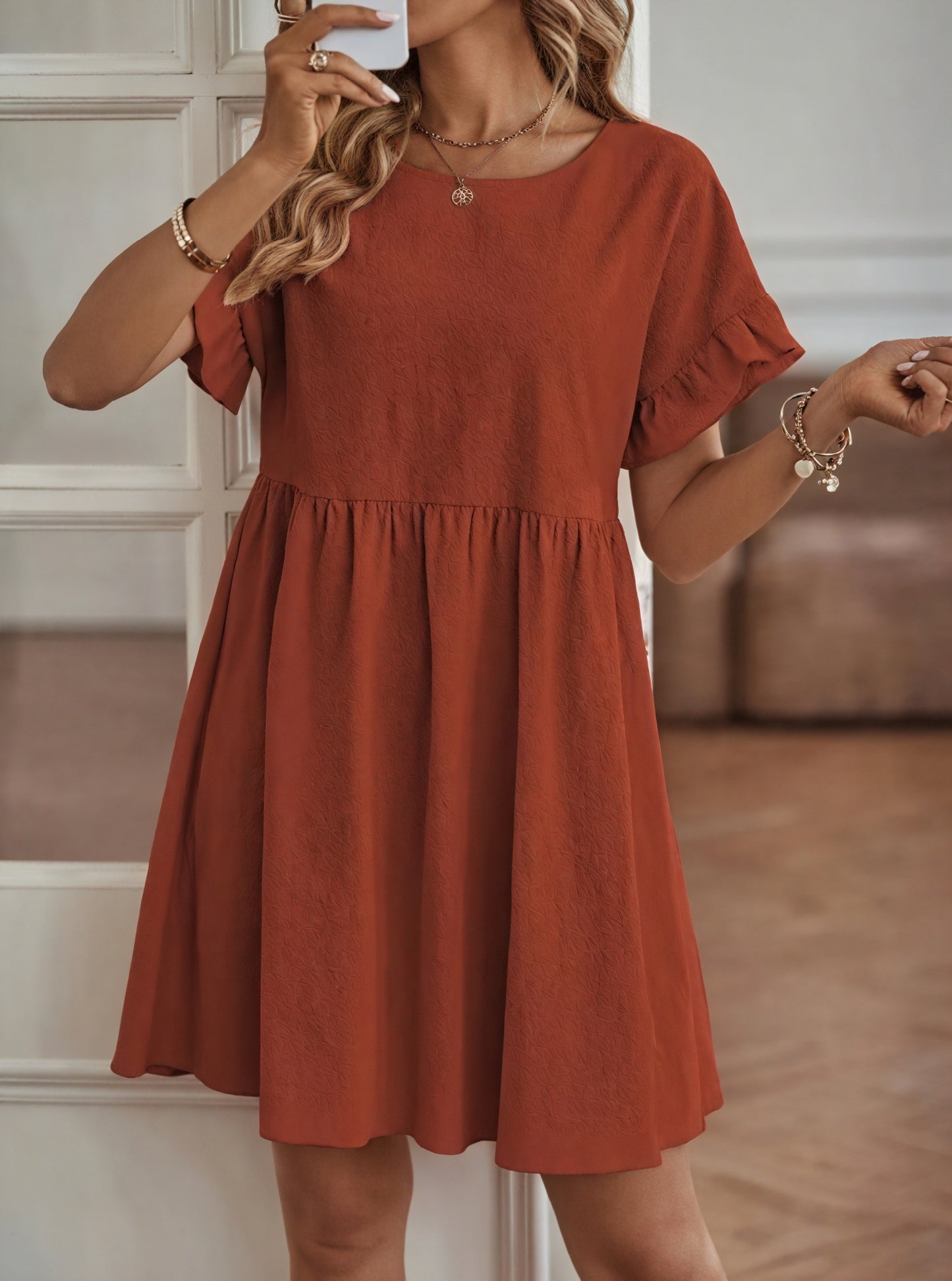 Women's A-Line Dress – Ruffle Short Sleeves, Gathered Waist, Multiple Colors-82588-2893417d-8e30-41a2-addf-9a95aca989fc