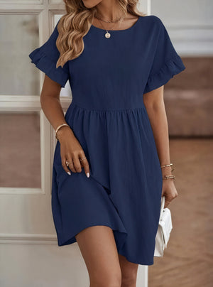 Women's A-Line Dress – Ruffle Short Sleeves, Gathered Waist, Multiple Colors-82588-7c77f577-ac27-491f-9d2b-cb25a22b5b40