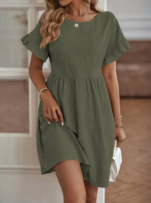 Women's A-Line Dress – Ruffle Short Sleeves, Gathered Waist, Multiple Colors-82588-6d88d253-643d-4b10-ab37-146f928056a8