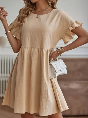 Women's A-Line Dress – Ruffle Short Sleeves, Gathered Waist, Multiple Colors-82588-435fa651-56d4-410f-a85d-89c65b88e8c1