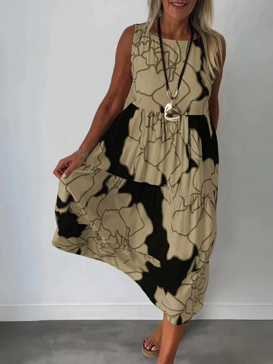 Floral Tiered Midi Dress - Sleeveless