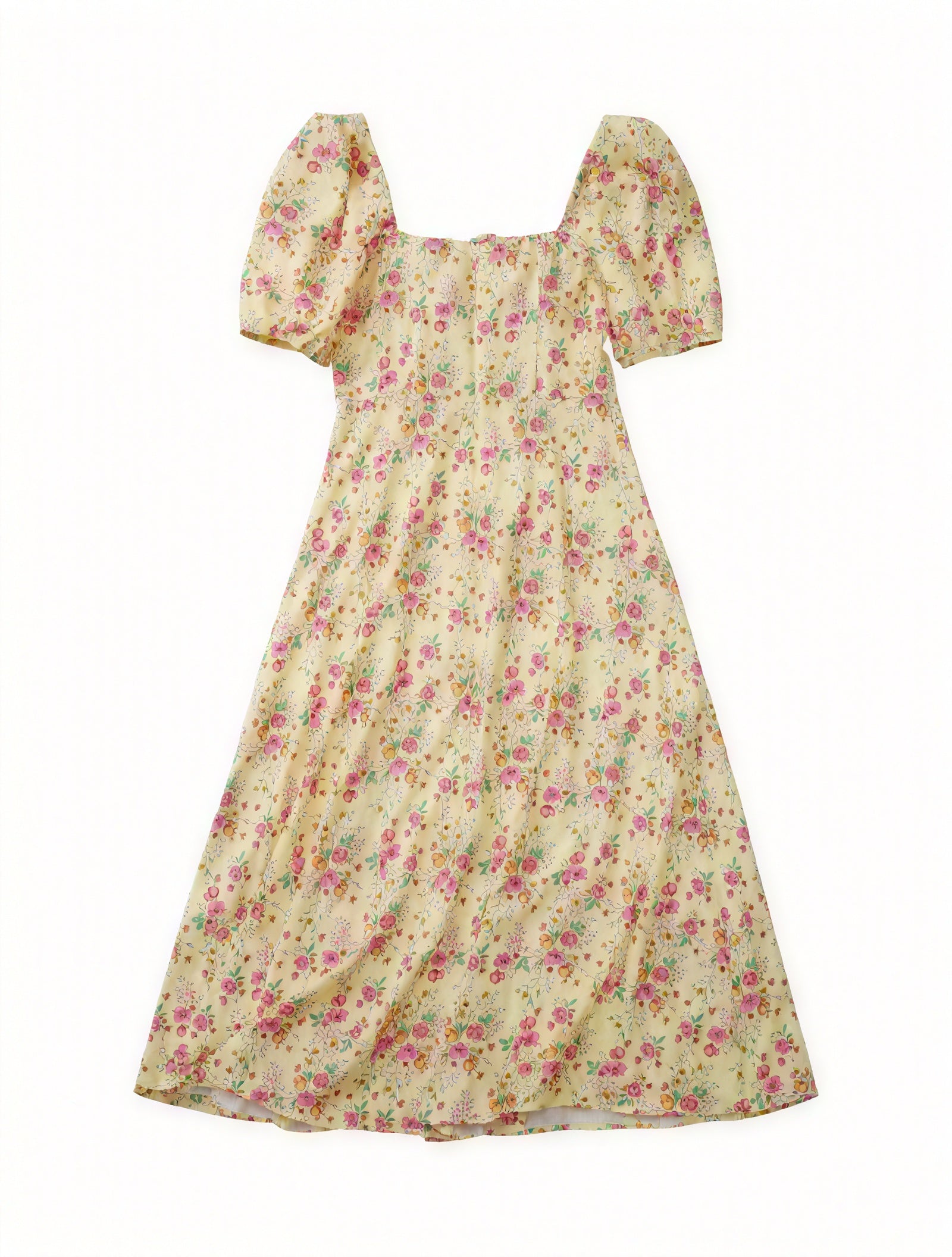 Floral Dress Square Neck Puff Sleeve Tie Bust High Slit Romantic Summer Garden Party-82654-b9d4b94b-1c89-4514-810b-85cf61dab06e