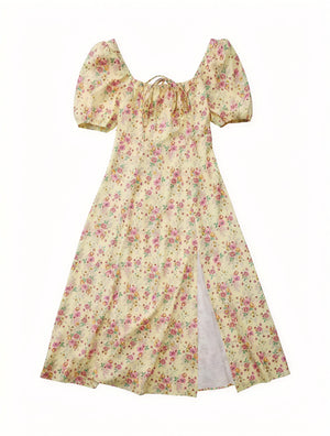 Floral Dress Square Neck Puff Sleeve Tie Bust High Slit Romantic Summer Garden Party-82654-65e016b2-4a0f-4946-b0d0-1235ca1d23b3