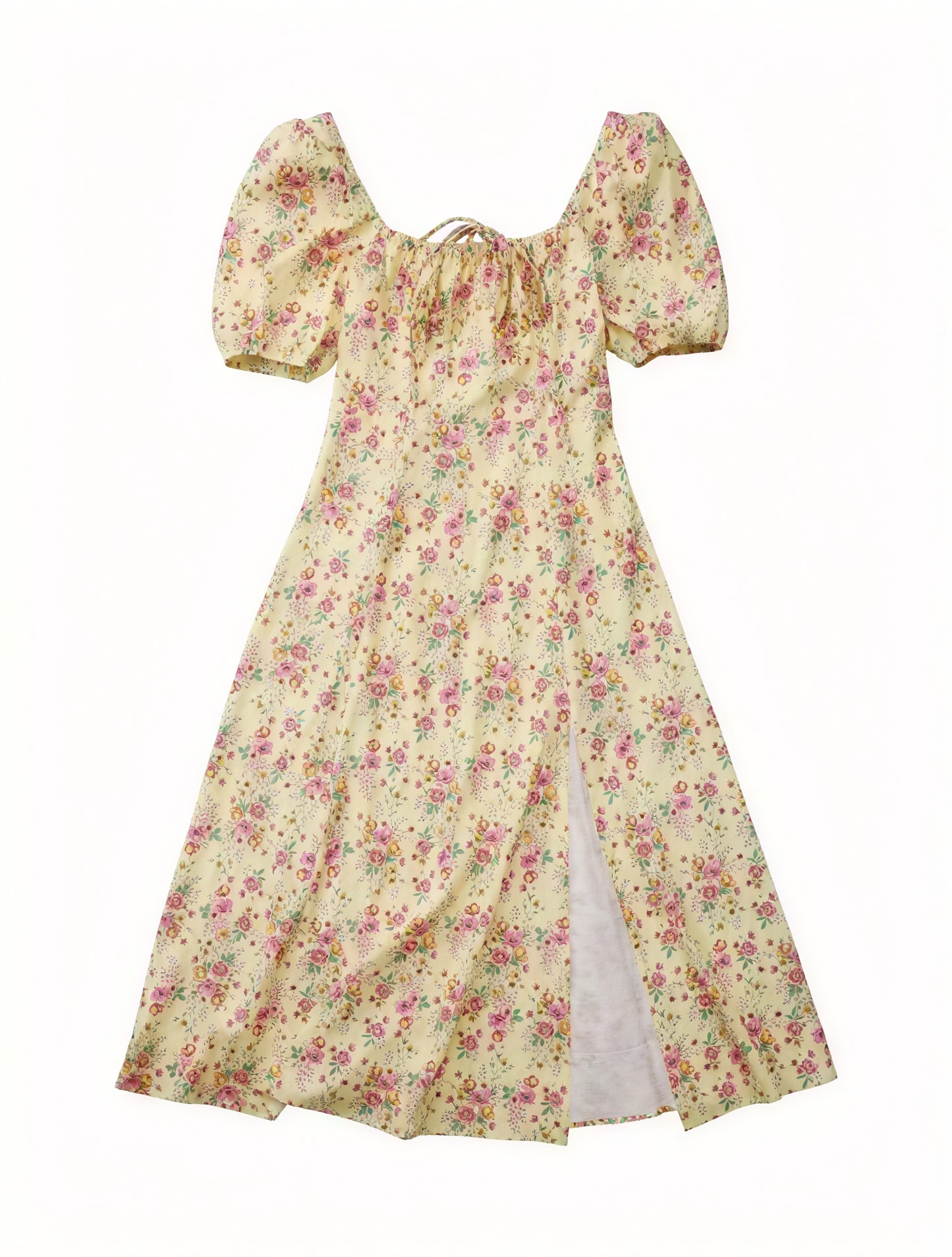 Floral Dress Square Neck Puff Sleeve Tie Bust High Slit Romantic Summer Garden Party-82654-65e016b2-4a0f-4946-b0d0-1235ca1d23b3