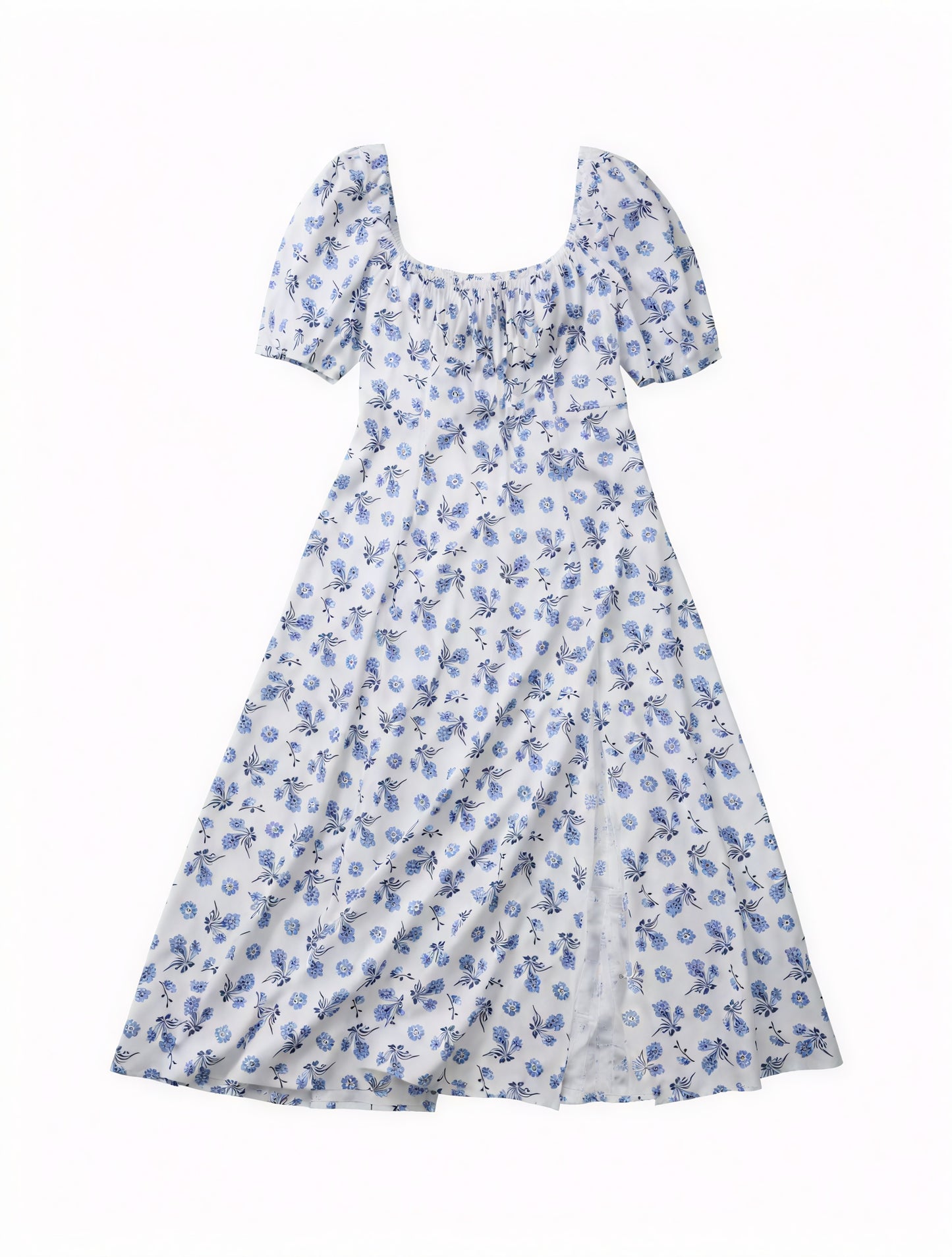 Floral Dress Square Neck Puff Sleeve Tie Bust High Slit Romantic Summer Garden Party-82654-8474fd94-ebcd-4c07-b731-b20eb4fd5d0d