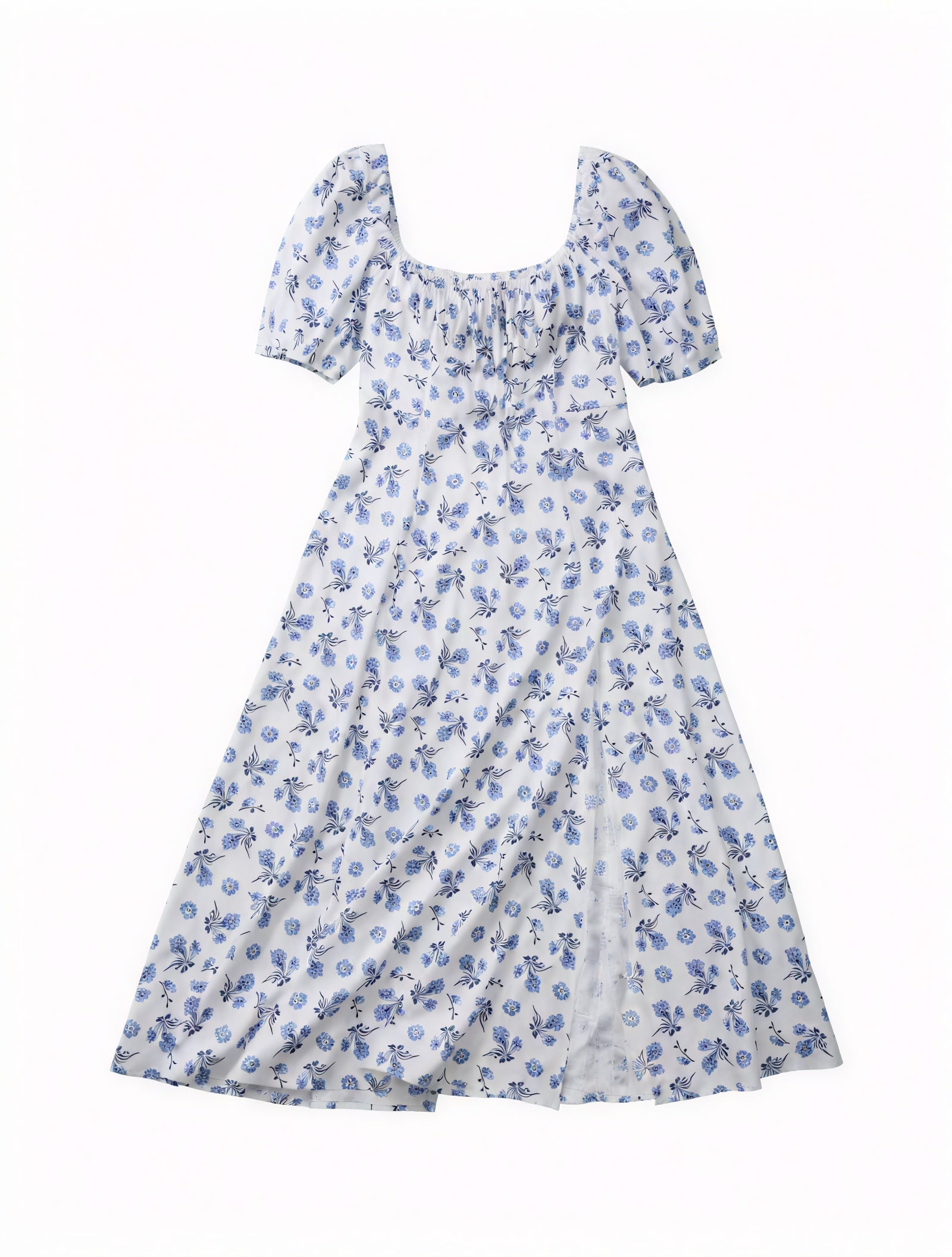 Floral Dress Square Neck Puff Sleeve Tie Bust High Slit Romantic Summer Garden Party-82654-8474fd94-ebcd-4c07-b731-b20eb4fd5d0d