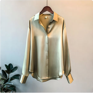 Silky Button-Down Top - Classic Collar