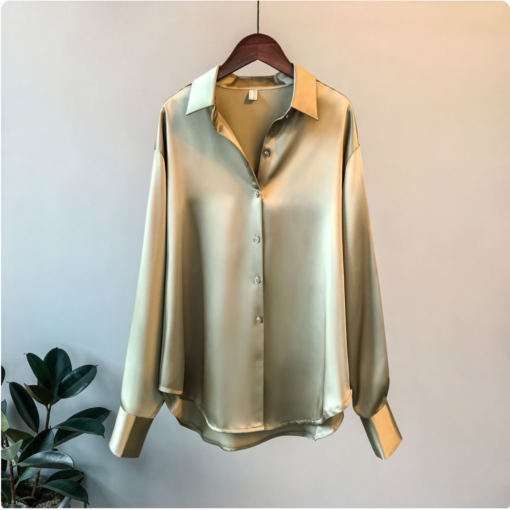 Silky Button-Down Top - Classic Collar