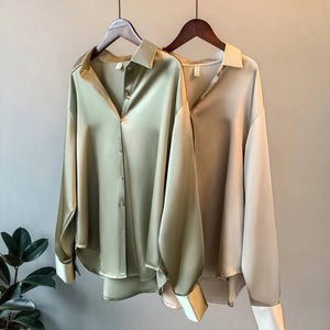 Silky Button-Down Top - Classic Collar